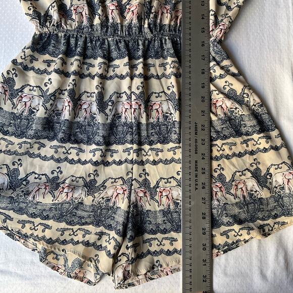 ME & CITY Women’s Sleeveless Short Jumpsuit Romper size L, Beige & Blue,Elephant - Picture 3 of 6